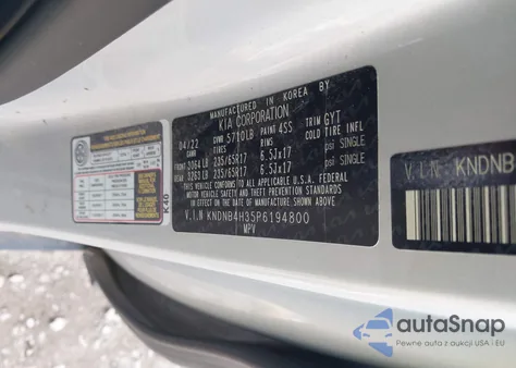 2023 Kia Carnival Mpv Lx из США, поврежденный, VIN KNDNB4H35P6194800